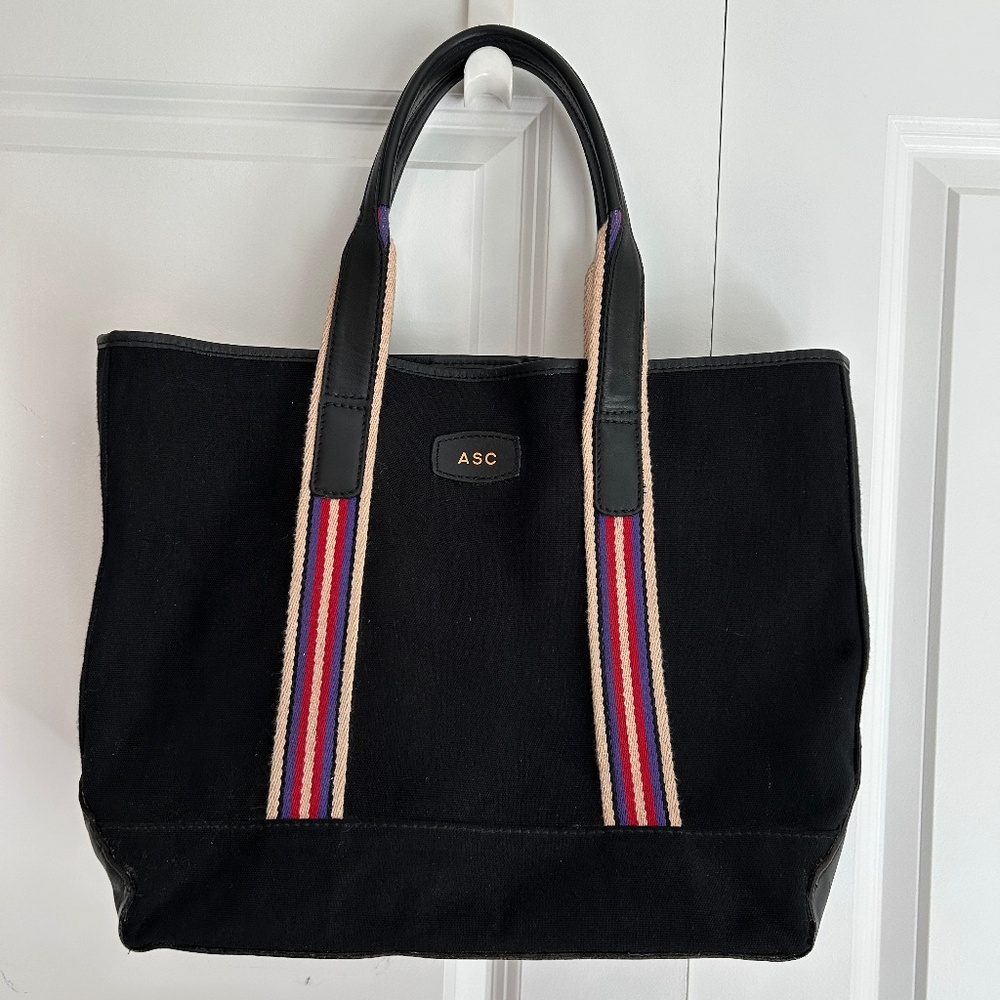 T. Anthony Boating Tote black canvas and leather beach bag